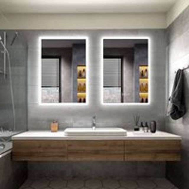 Elegant - Bathroom led Mirror Modern Wall Mounted Rectangular Bathroom Mirror 700x500mm + 700x500mm Bluetooth Both with Demister Pad Shaver Socket