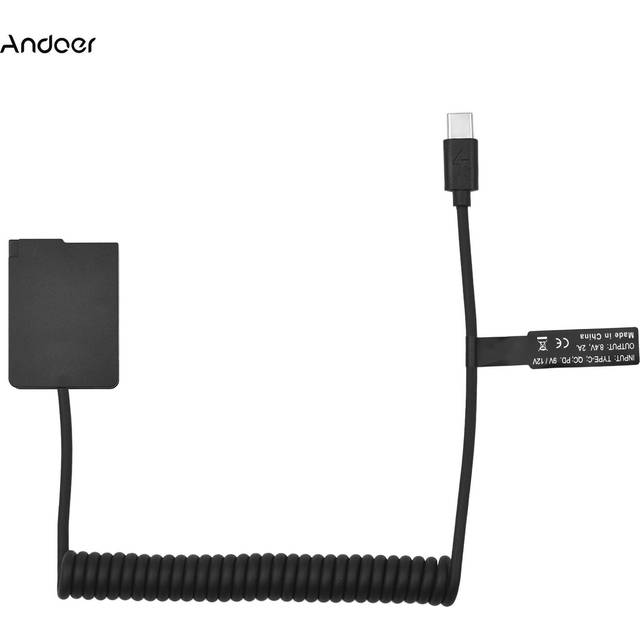 Andoer DMW-DCC8 Dummy Battery USB-C Coupler Adapter BLC12 Dummy Battery Coupler with USB Type-C black