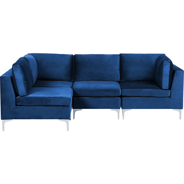 Beliani Right Hand 4 Seater Modular Velvet Corner Sofa Blue Evja, Blue