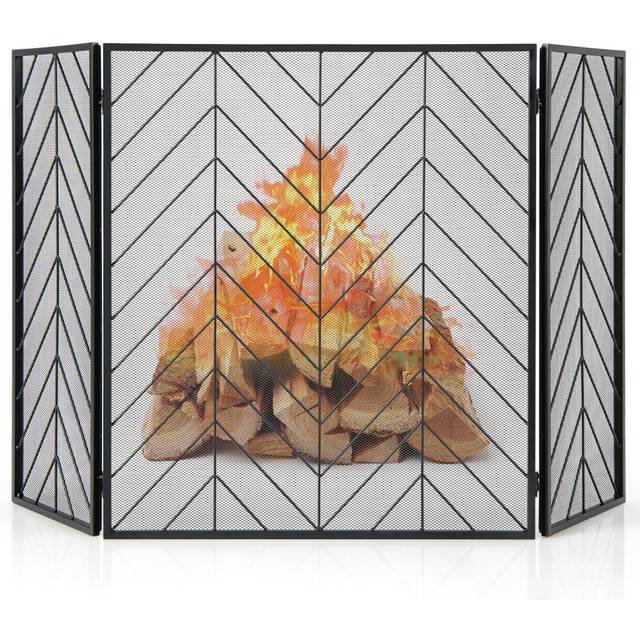 3-Panel Fireplace Screen Foldable Wrought Metal Iron Mesh Fire Spark Guard