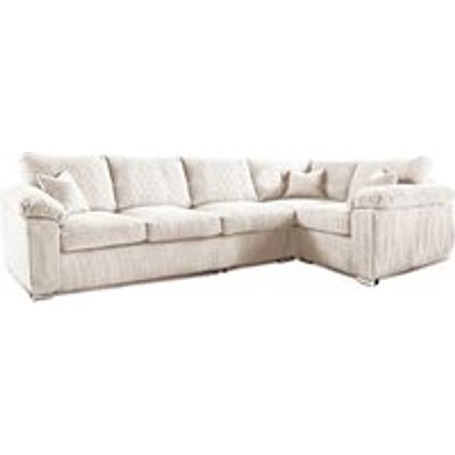 Delta Large Long Narrow 5 Seater Corner Sofa Right Hand Facing Jumbo Cord L Shape - Cream