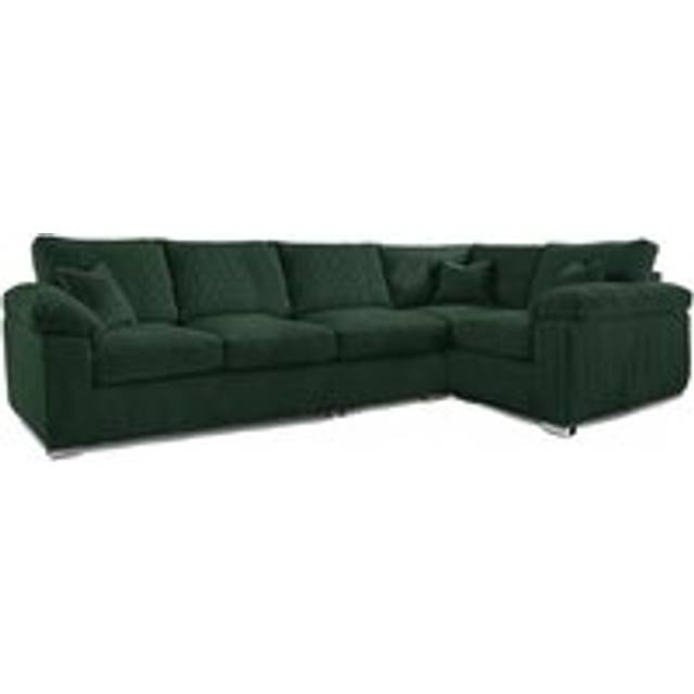 Delta Large Long Narrow 5 Seater Corner Sofa Right Hand Facing Jumbo Cord L Shape - Green