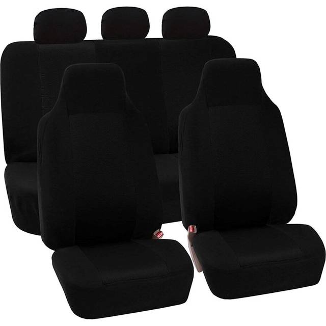 (Front+Rear Black) Universal Car Full Seat Covers Protector Cushion Front Rear Truck SUV Van