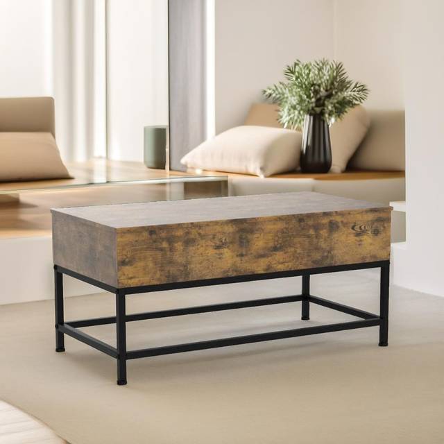 Ajten Rustic Lift Top Extendable Four Leg Coffee Table with Storage Living Room - Black;Brown (48cm H X 102cm W X 51cm D)