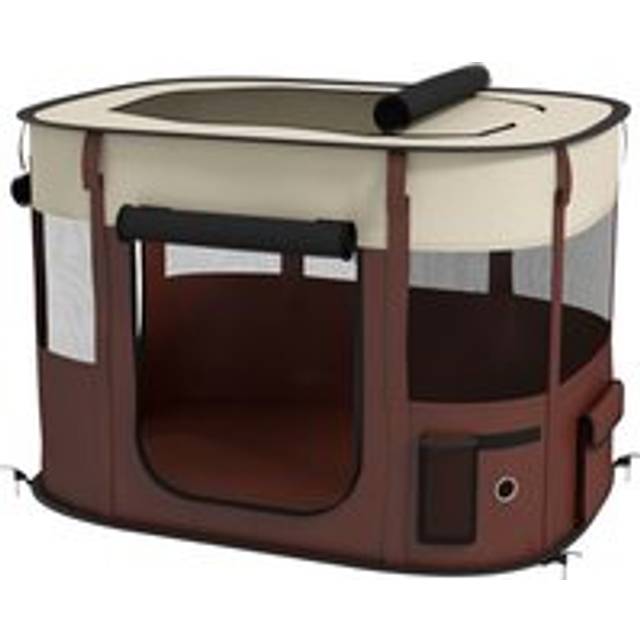 Pawhut Foldable Dog Pen With Storage Bag For Indoor/outdoor Use, Brown