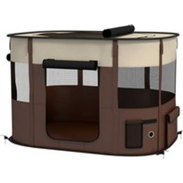 Pawhut Foldable Dog Pen With Storage Bag For Indoor/outdoor Use, Brown