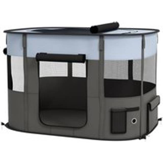 Pawhut Foldable Dog Pen With Storage Bag For Indoor/outdoor Use, Grey