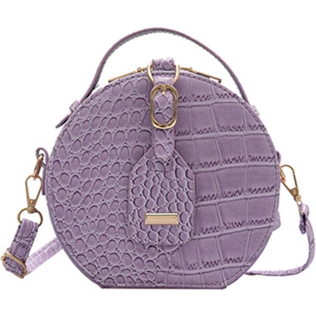 Fashion Women Alligator Pattern Shoulder Bag Round Circle Purse Totes Lady PU Leather Small Zipper Solid Color Messenger Satchel