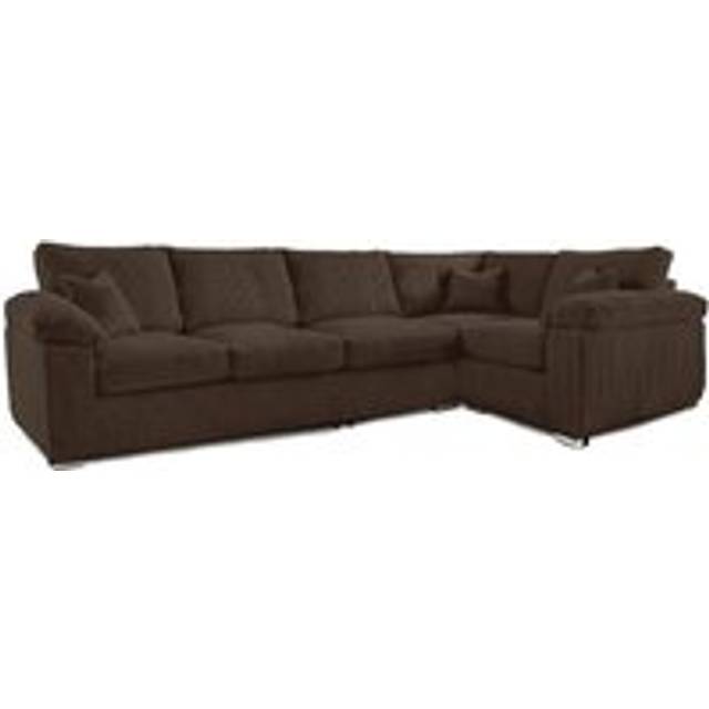 Delta Large Long Narrow 5 Seater Corner Sofa Right Hand Facing Jumbo Cord L Shape - Brown