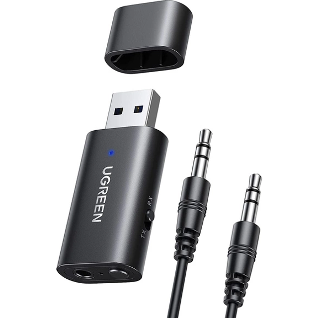 UGREEN 2 i 1 Bluetooth biladapter Bluetooth 5.1 stereosändare mottagare Trådlös 3,5 mm Aux Jack Adapter Bilsats Mic Bluetooth v5.1 svart
