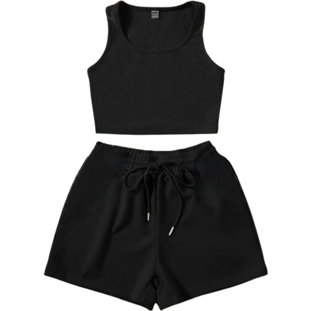 Scoop Neck Linne Och Track Shorts Två delar - Svart (L,M,S,XL,XS,XXL)