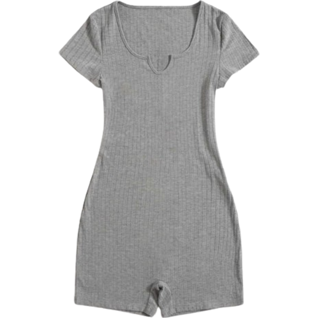 Skåra i Urringningen Ribbstickad Gym Plagg Grå Romper - Ljusgrå (L,M,S,XL,XS,XXL)