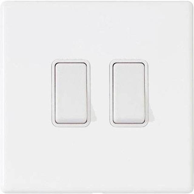 Hamilton Hartland G2 10AX 2 Gang 2 Way Screwless Light Switch - Matt White/White  - 7G2MWR22WH-W