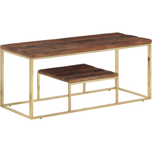 vidaXL Coffee Table Gold Stainless Steel and Solid Wood Sleeper