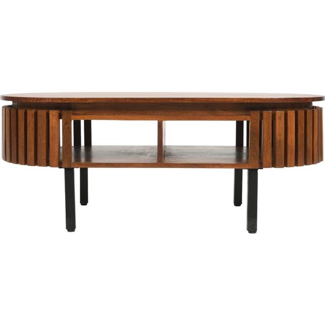 Brooklyn Slatted 2 Shelf Mango Wood Rectangular Coffee Table - Brown