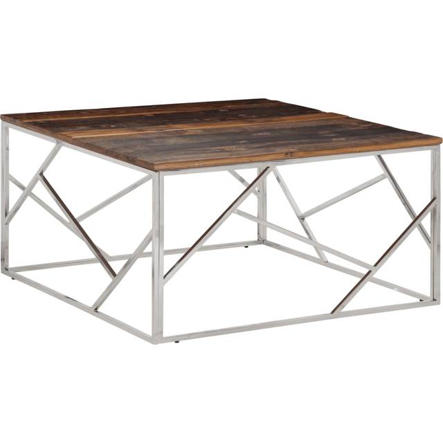 vidaXL Coffee Table Silver Stainless Steel and Solid Wood Sleeper
