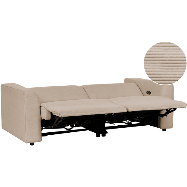 Beliani 2 Seater Corduroy Electric Recliner Sofa With Usb Port Sand Beige Ulven, Brown