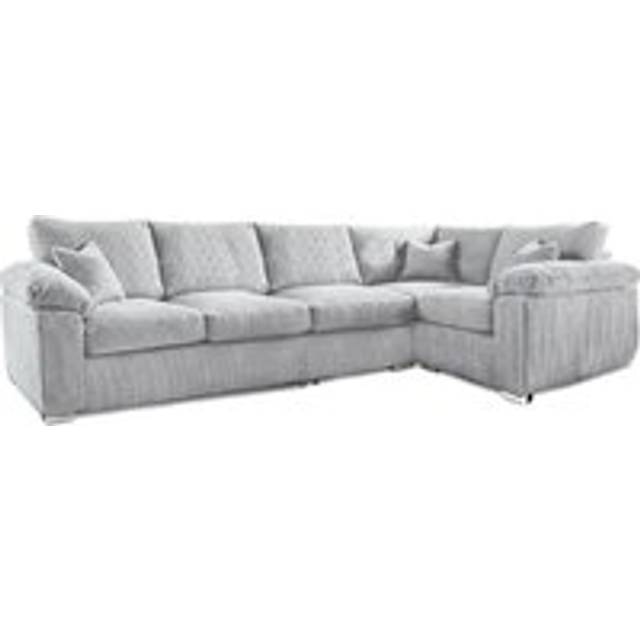 Delta Large Long Narrow 5 Seater Corner Sofa Right Hand Facing Jumbo Cord L Shape - Silver