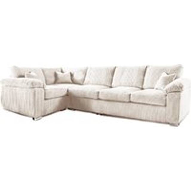 Delta Large Long Narrow 5 Seater Corner Sofa Left Hand Facing Jumbo Cord L Shape - Cream