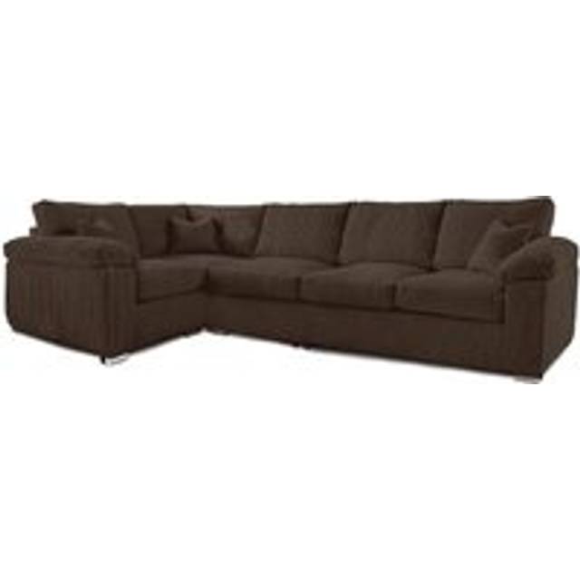 Delta Large Long Narrow 5 Seater Corner Sofa Left Hand Facing Jumbo Cord L Shape - Brown