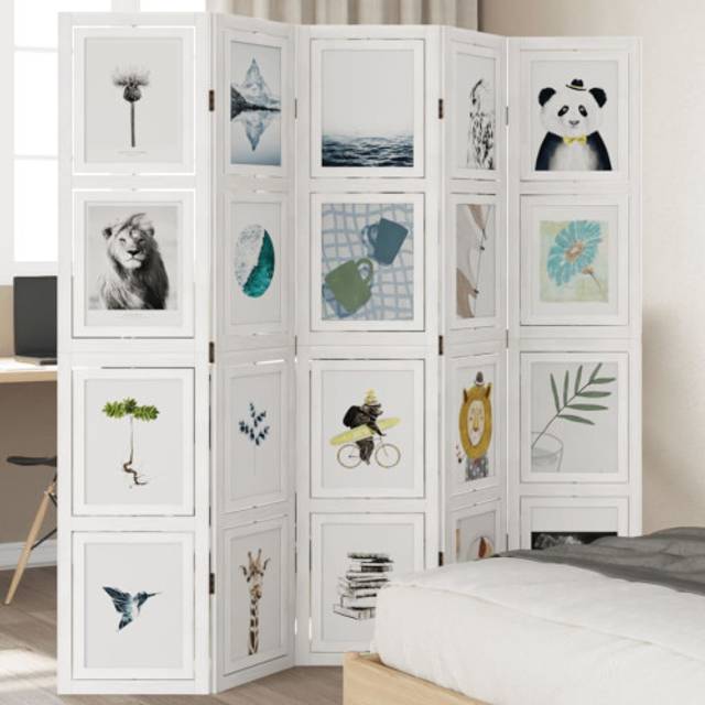 vidaXL Room Divider 5 Panels White Solid Wood Paulownia