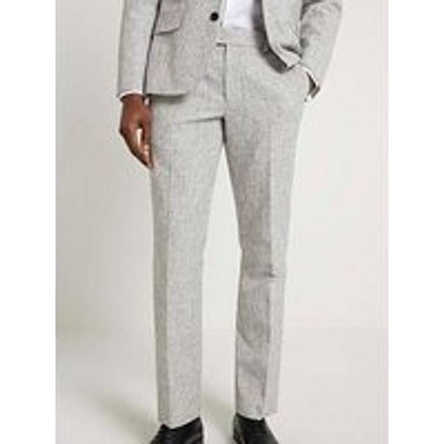 Mens River Island Grey Slim Fit Textured Suit Trousers - 32R