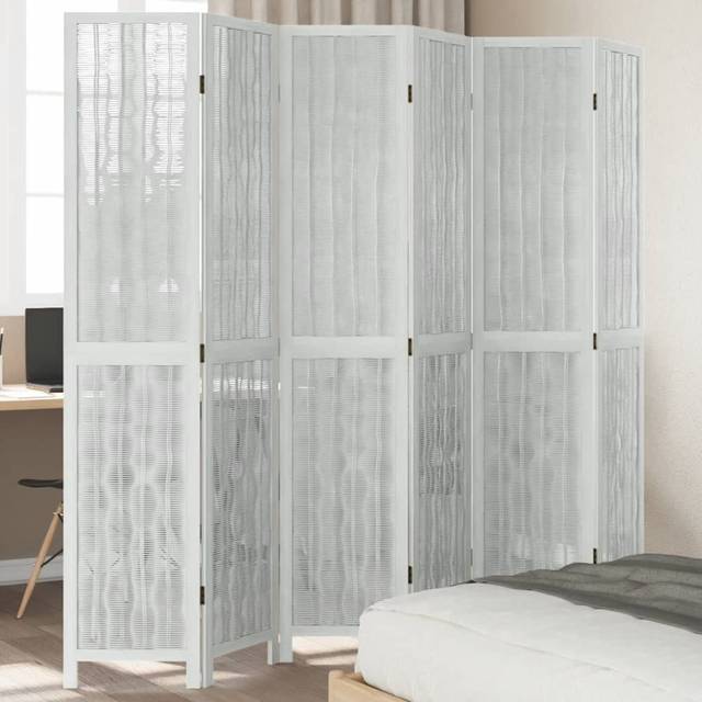 vidaXL Room Divider 6 Panels White Solid Wood Paulownia