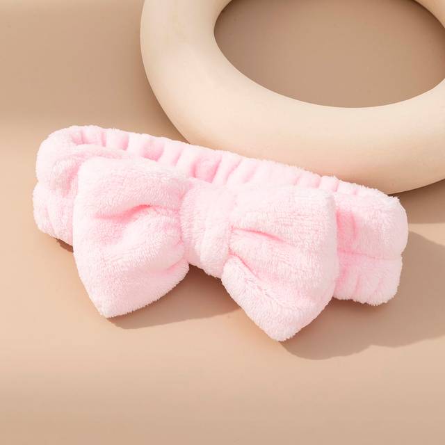 SHEIN 1pc Pink Bath Headband, Cute Polyester Bow Decor Facial Makeup Headband For Bathroom Christmas For Holiday Gift Giving Home Bathroom Decor Summer