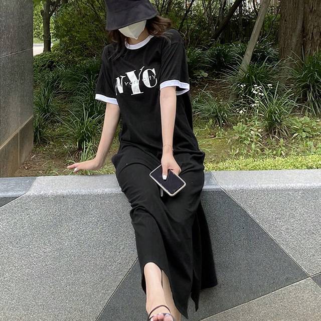 DAZY Women&#39;S Loose Fit Midi Length Letter Printed Casual Dress Summer Sundress