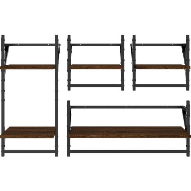 Emeka 5 Piece Bracket Shelf with Towel Bar - Brown Oak (65cm H X 65cm W X 25cm D)