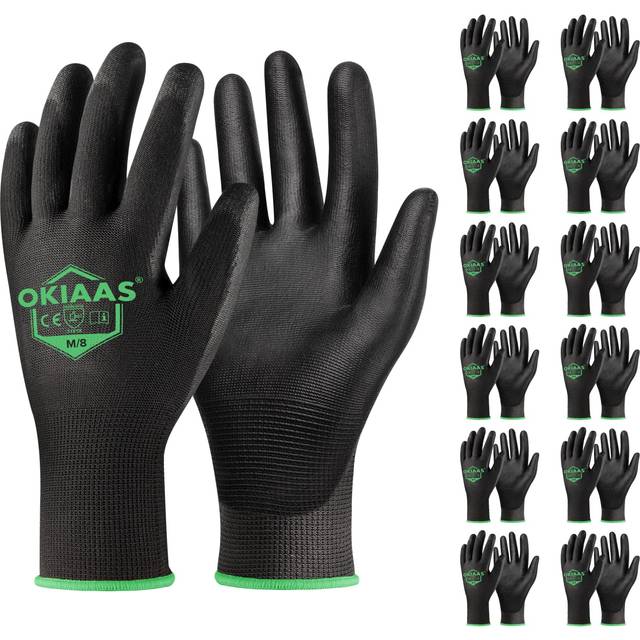 OKIAAS Work Gloves for Men Ultra Thin and Lightweight Working Gloves with Grip  12 Pairs Bulk Pack Construction Gloves with Polyurethane Coating  Safe