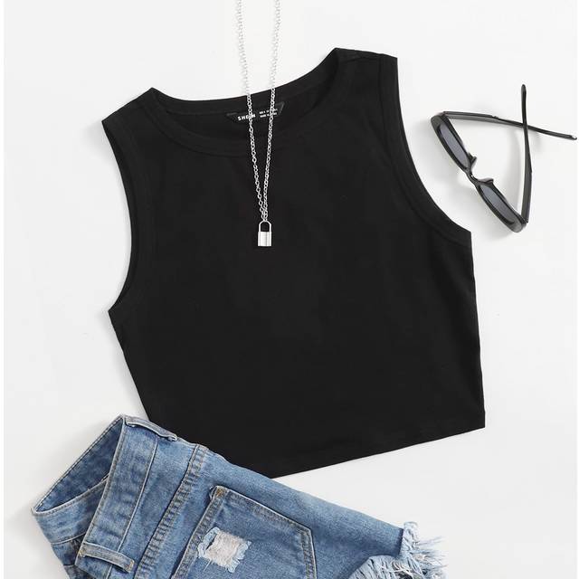 SHEIN Casual Black Summer Solid Crop Tank Top