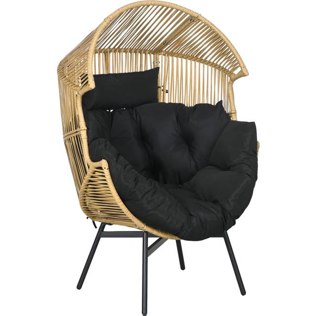 Outsunny Rattan Leisure Chair w/ Cushion - Garden Egg Chair with Headrest - Sand brown | TJ Hughes