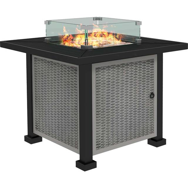 Outsunny Outdoor Propane Gas Fire Pit Table w/ Wind Screen & Glass Beads - Grey | TJ Hughes