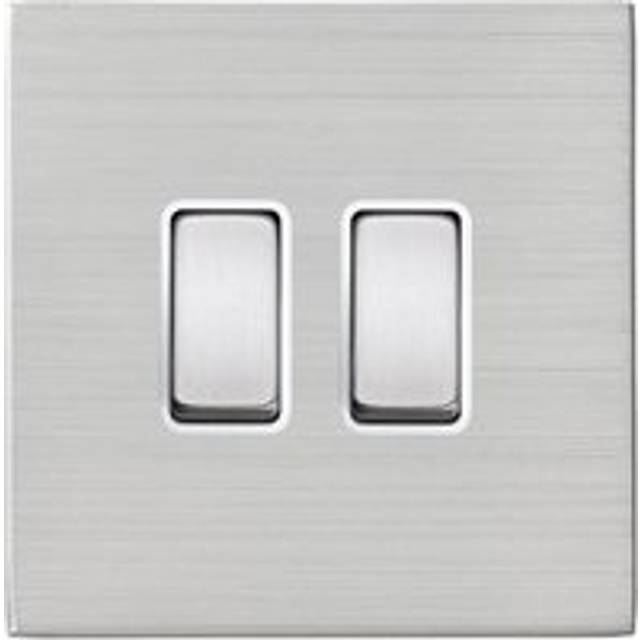 Hamilton Hartland CFX 10AX 2 Gang 2 Way Light Switch - Satin Steel with White Inserts  - 74CR22SS-W