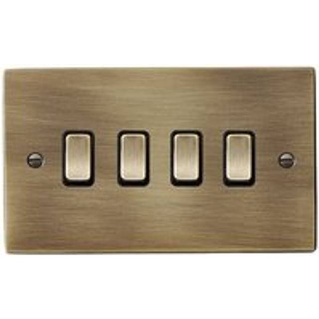 Hamilton Hartland 10A 4 Gang 2 Way Light Switch - Antique Brass with Black Inserts  - 79R24AB-B