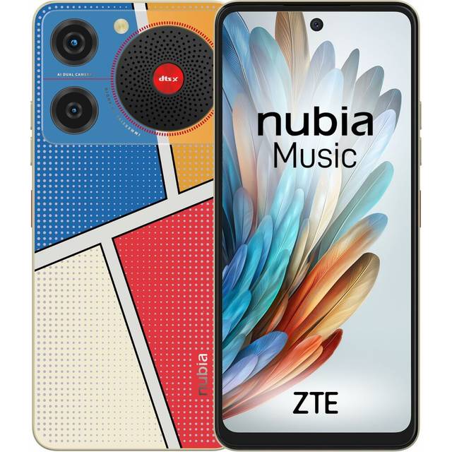 ZTE Nubia Music, Smartphone 6,6 tum HD+ 90 Hz, 100 dB superhögtalare, dubbla ingångar, 3,5 mm hörlurar, DTS-ljud: X Ultra, 4 GB RAM (+4 GB virtuellt RAM), 128 GB ROM, popkonst
