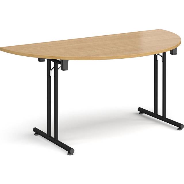 Semi Circular Folding Leg Table with Black Legs and Straight Foot Rails 1600mm x 800mm - Oak