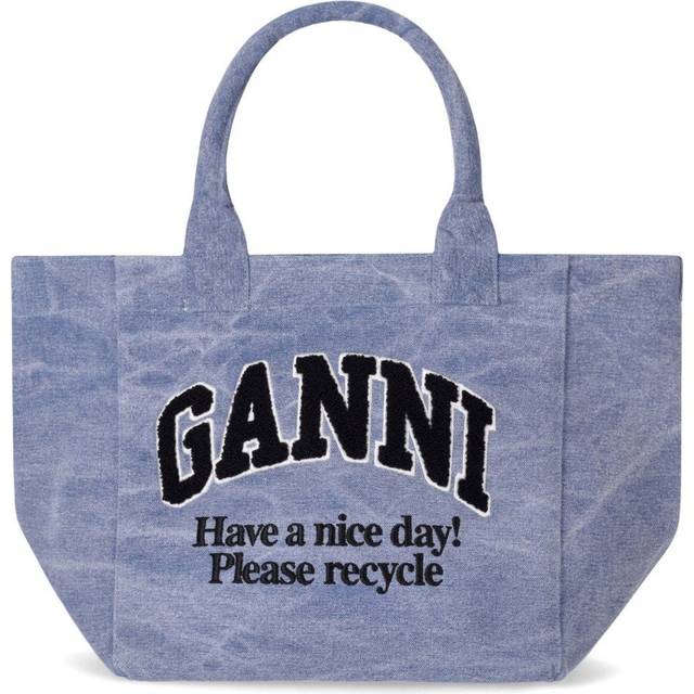 GANNI WASHED BLUE SMALL SHOPPING BAG