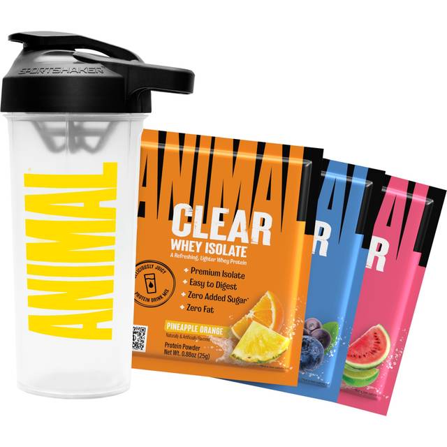 Animal, shaker container, transparent whey isolate sample pack included, 4-piece set