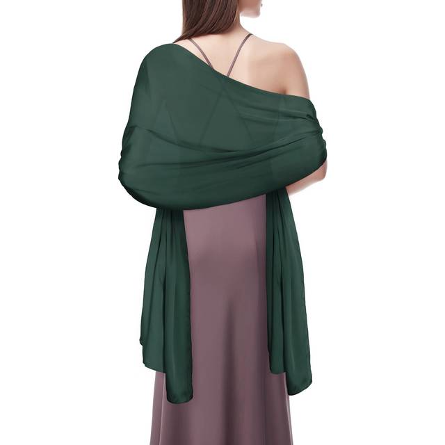 WILLBOND Womens Shawls Scarves Wraps Soft Chiffon Shawls Ribbon Scarf Satin Scarf for Bridal Wedding Party Evening DressesDark Green 27.6 x 68.9 Inch