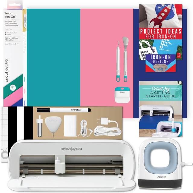 Cricut Joy Xtra and EasyPress Mini with Iron-On Vinyl Sampler Pack and Tool Kit Bundle - Cutting Machine with Small Heat Press and HTV Accessories  Cr