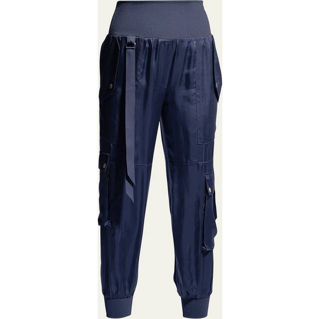 Harmony Satin Cargo Jogger Pants - NAVY - Small