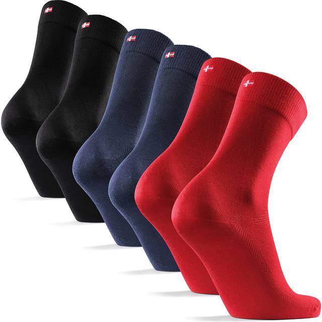 DANISH ENDURANCE 6-Pack Bambustrumpor, Mjuka Strumpor som Andas, för Herr & Dam, Flerfärgad (2x Ljusröd, 2x Marinblå, 2x Svart), 35-38