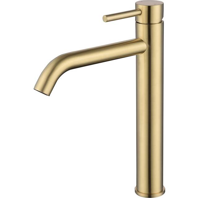 Modern Countertop Brushed Brass Tall Round Single Lever Basin Mono Mixer Tap