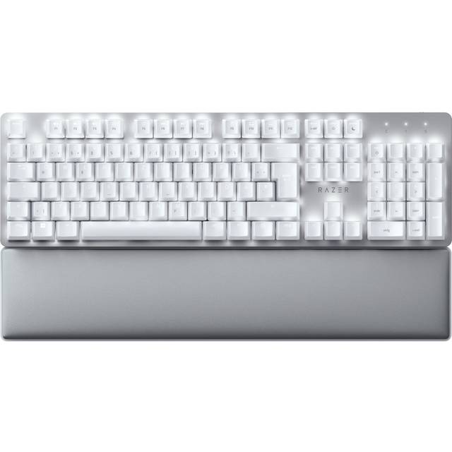 Razer Pro Type Ultra - Trådlöst mekaniskt tangentbord för produktivitet (Tysta, taktila tangenter, Handledsstöd i mjukt konstläder, Anslut upp till fyra enheter) German Layout, Vit