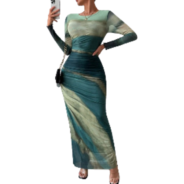 Allurite Women&#39;s Tie-Dye Pleated Dress Maxi Women Outfit