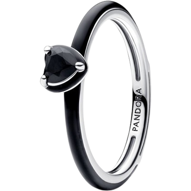 Pandora ME hjärta ring i sterling silver med svart kristall och svart emalj, 50