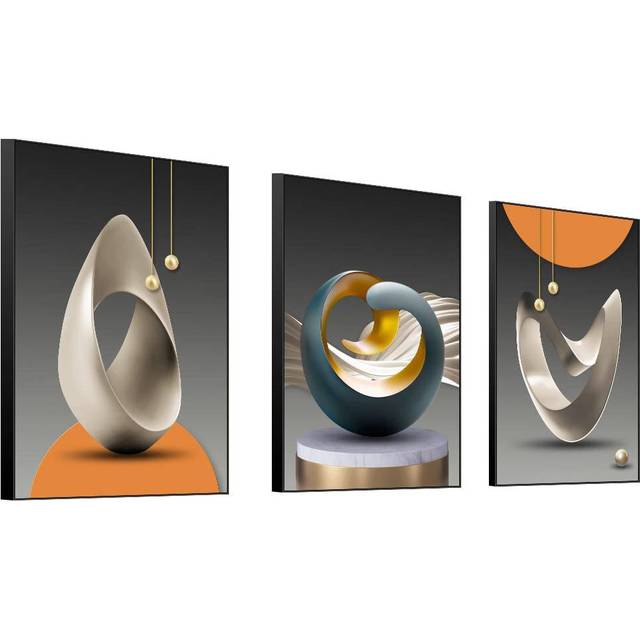 MPLONG Wall Art  Bright Style Framed Wall Art  Abstract Modern Art Shape Pattern White Blue Yellow Grey Wall Art Artfully Matching Living Room Bedroom