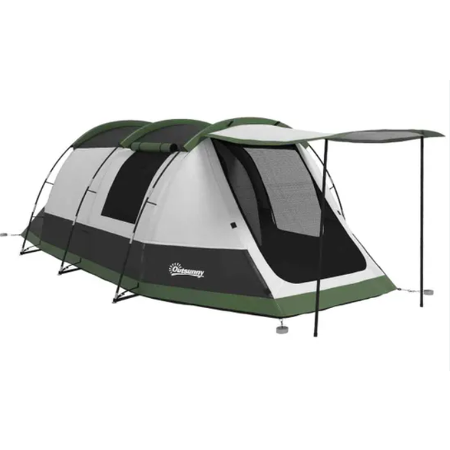 Outsunny Tunnel Tent with Bedroom - Living Room and Porch for 3-4 Man - Orange - Green | TJ Hughes